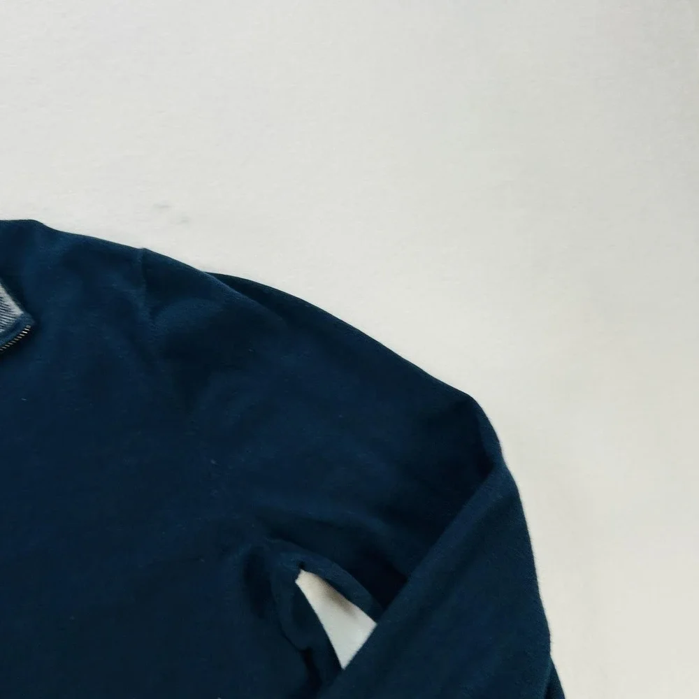 Banana Republic Sweater Mens Medium Blue Mock Neck 1/4 Zip Cotton Cashmere Knit